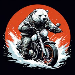 polar bear driving a motorcycle rides. Vector vintage engraving