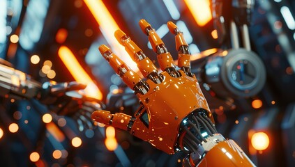 Futuristic robotic arms in precision manufacturing environments