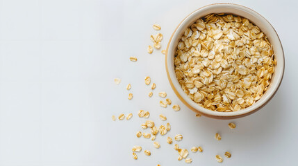 Oats dry brunch on white background Raw and vegan product Natural food Top view and copy space image : Generative AI