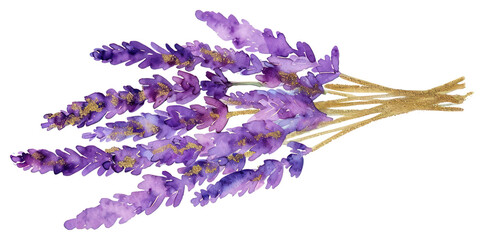 PNG Golden glitter outline stroke with purple watercolor lavender flower plant inflorescence - obrazy, fototapety, plakaty