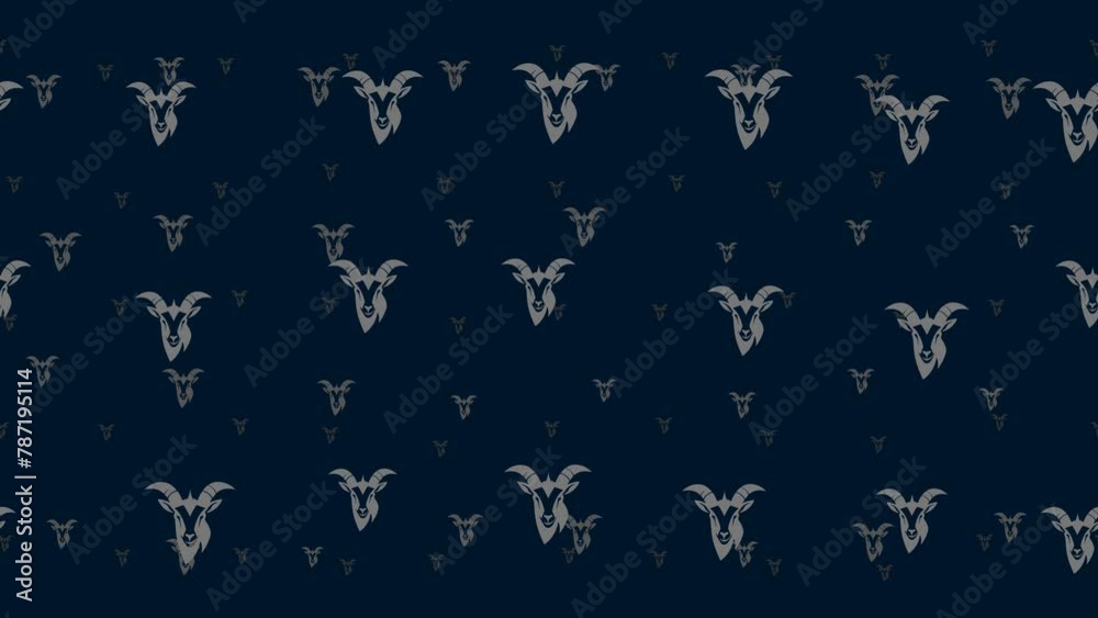 Poster goat head symbols float horizontally from left to right. parallax fly effect. floating symbols are l