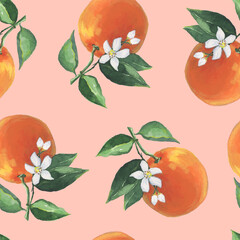 Oranges Pattern illustration with watercolor in vector on peach color