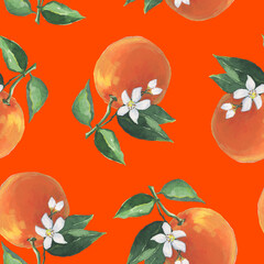 Oranges Pattern illustration with watercolor on orange