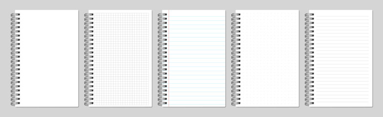 side spiral notebook stationary realistic set diffrent pages cover
