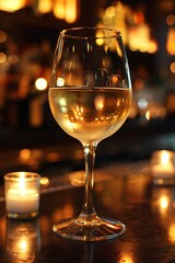 glass of white wine on a soft focus background