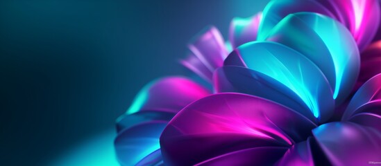 Abstract metallic shiny  flower petals in neon colors with copy space, AI generated - obrazy, fototapety, plakaty