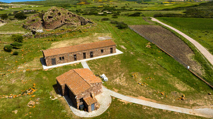 Aerial view of the Seruci nuragic complex. It is an important archaeological site from the Bronze...