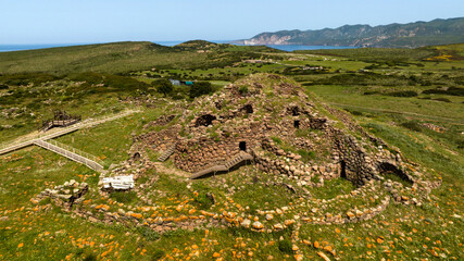 Aerial view of the Seruci nuragic complex. It is an important archaeological site from the Bronze...