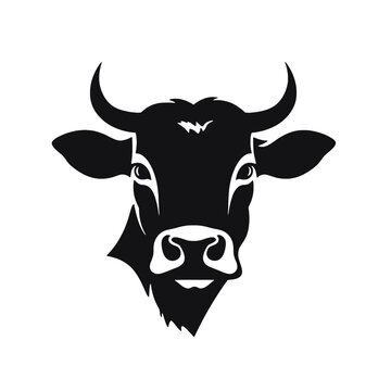 Cow head with horns logotype engraving style isolated vector illustration