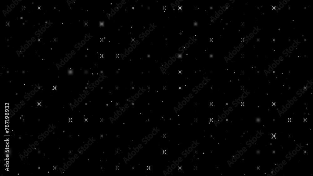 Poster template animation of evenly spaced zodiac pisces symbols of different sizes and opacity. animation 