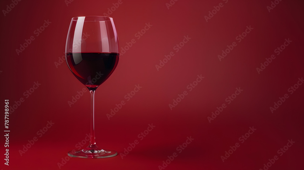 Poster glass of red wine on a red background : generative ai