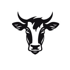 Cow head with horns logotype engraving style isolated vector illustration