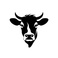 Cow head with horns logotype engraving style isolated vector illustration