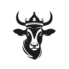 Cow head with horns logotype engraving style isolated vector illustration