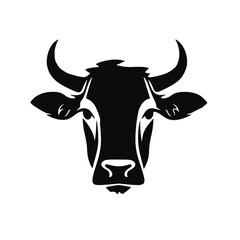 Cow head with horns logotype engraving style isolated vector illustration