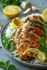 golden, crispy-skinned chicken pieces with boiled rice
