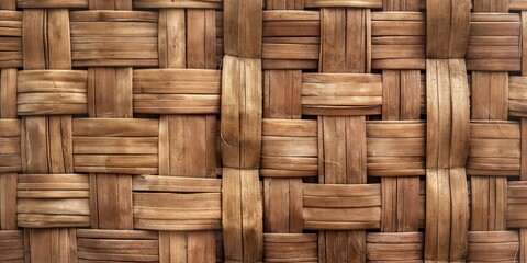 A high-resolution image showcasing the intricate weave of a wooden basket or mat, highlighting the pattern and texture - obrazy, fototapety, plakaty