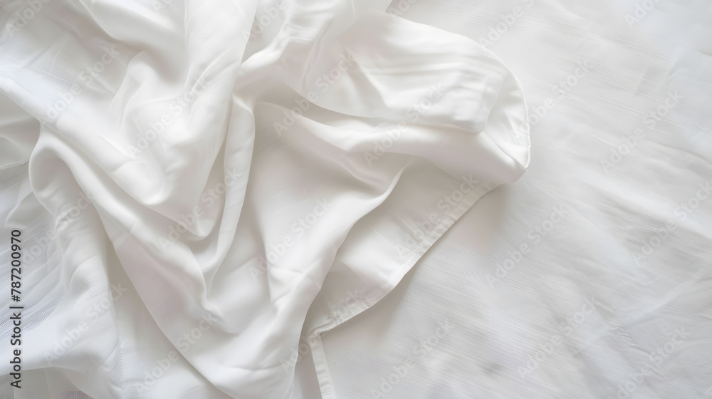 Poster top view with white empty kitchen napkin isolated on table background Folded cloth for mockup with copy space Flat lay Minimal style : Generative AI