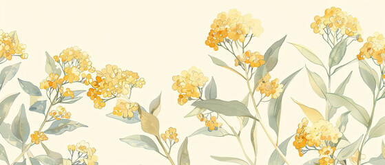 a painting of a bunch of yellow flowers on a white background