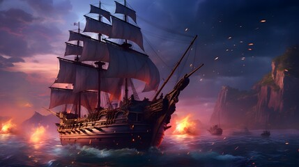 Attend a pirate-themed tugether party with AI-generated buccaneers, mermaids, and sea monsters in a swashbuckling celebration on the high seas
