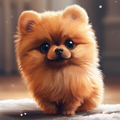 Obraz premium cartoon brown pomeranian puppy