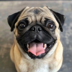 Obraz premium The pug is sitting and sticking tongue