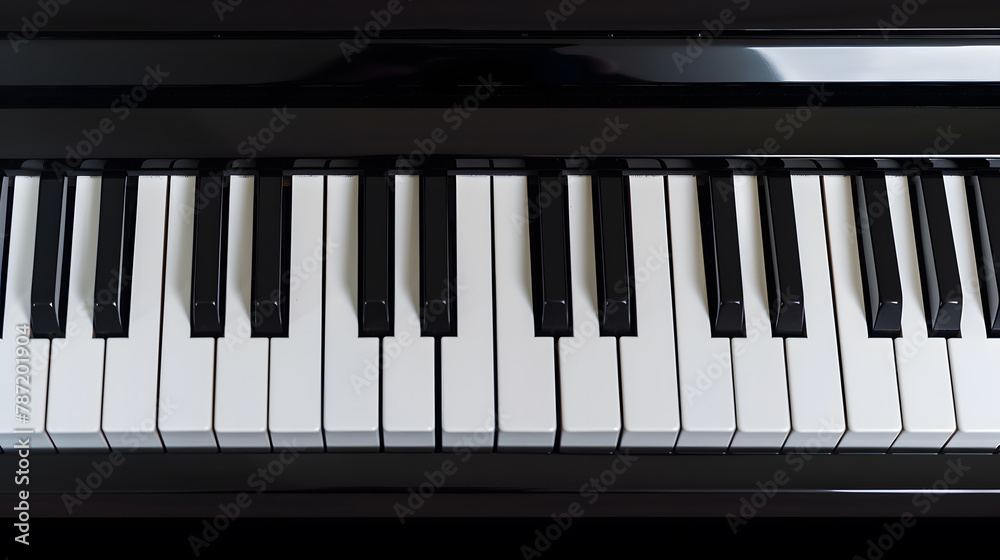 Poster Closeup of piano keyboard Music instruments Copy space Black and White Piano Keys Taken From Above as a Flat Lay Image Piano keys side view with shallow depth of field : Generative AI