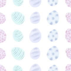 Seamless pattern with easter eggs, hand drawn illustration in watercolor style