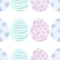 Seamless pattern with easter eggs, hand drawn illustration in watercolor style