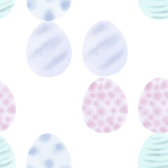 Seamless pattern with easter eggs, hand drawn illustration in watercolor style