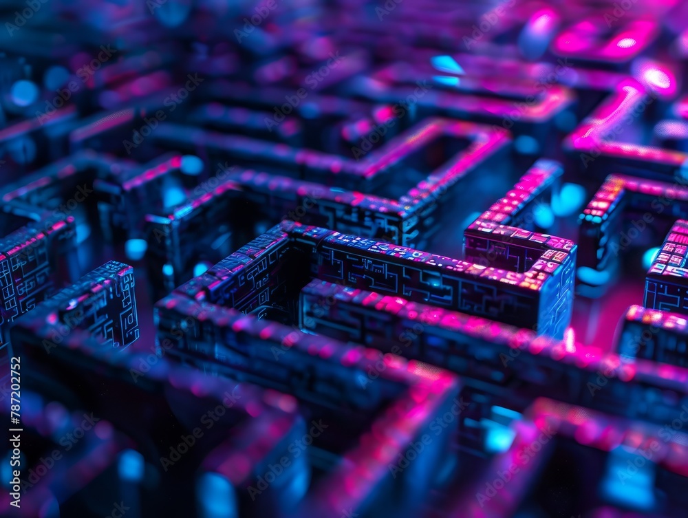 Poster intricate patterns mimic a maze, symbolizing the complexity of encryption in cyber defense.