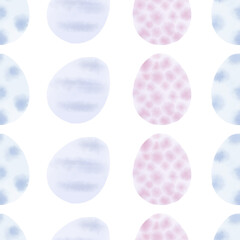 Seamless pattern with easter eggs, hand drawn illustration in watercolor style