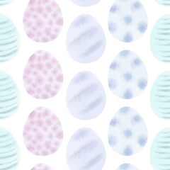 Seamless pattern with easter eggs, hand drawn illustration in watercolor style