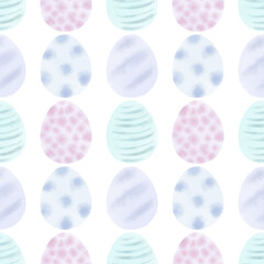 Seamless pattern with easter eggs, hand drawn illustration in watercolor style
