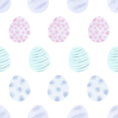 Seamless pattern with easter eggs, hand drawn illustration in watercolor style