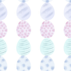 Seamless pattern with easter eggs, hand drawn illustration in watercolor style