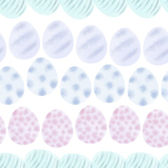 Seamless pattern with easter eggs, hand drawn illustration in watercolor style