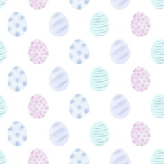 Seamless pattern with easter eggs, hand drawn illustration in watercolor style