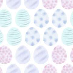 Seamless pattern with easter eggs, hand drawn illustration in watercolor style