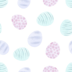 Seamless pattern with easter eggs, hand drawn illustration in watercolor style