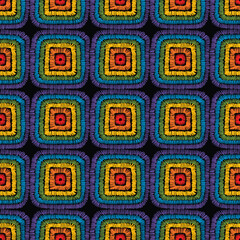 Seamless geometrical square vector pattern, satin stitch embroidery