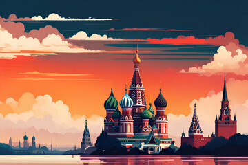 Moscow skyline abstract colorful vector illustration - obrazy, fototapety, plakaty