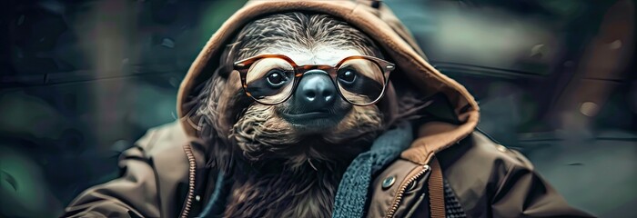 sloth in glasses. selective focus