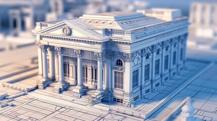 3d blueprints of a bank building 