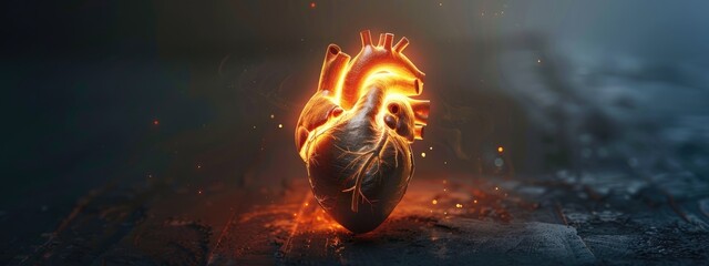 human heart 3d on dark background as real. - obrazy, fototapety, plakaty