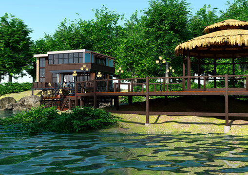 3D Rendering Lakeside House
