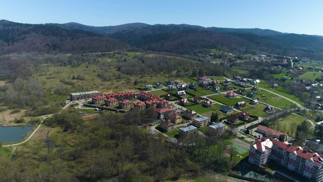 Housing Estate Behind The River San Sanok Aerial View Poland