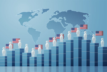 Fototapeta na wymiar people icons with usa flags election day concept person symbols for infographic human figures near statistic graph horizontal