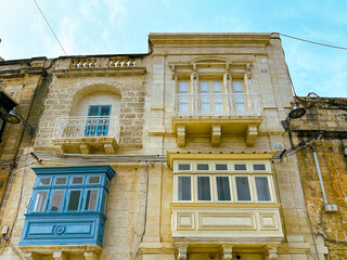facade of the building in the old town Valletta, Malta island