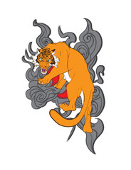 tiger illustration design for sukajan is mean japan traditional cloth or t-shirt with digital hand drawn Embroidery Men T-shirts Summer Casual Short Sleeve Hip Hop T Shirt Streetwear